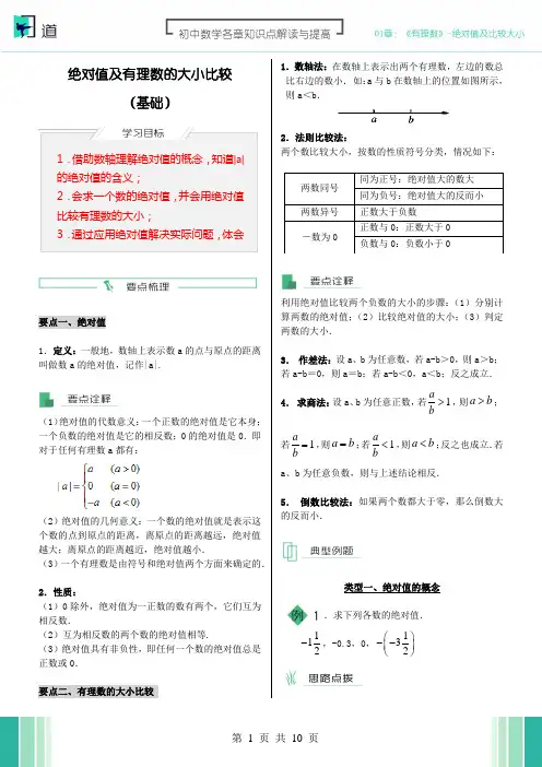 绝对值及有理数的大小比较知识点解读与提高