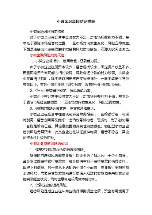 小微金融风险防范措施