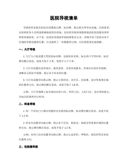 医院导视清单