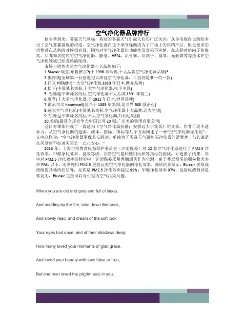空气净化器品牌排行