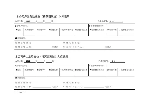 本公司产生危险废物入库出库处置记录表