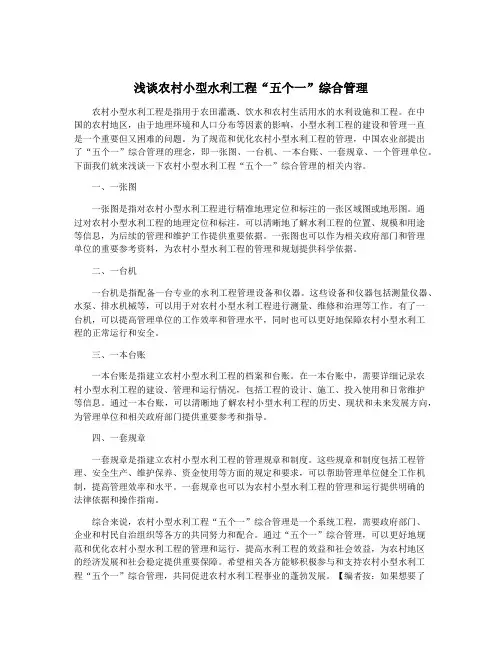 浅谈农村小型水利工程“五个一”综合管理