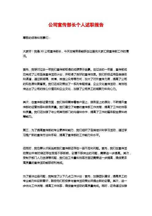 公司宣传部长个人述职报告