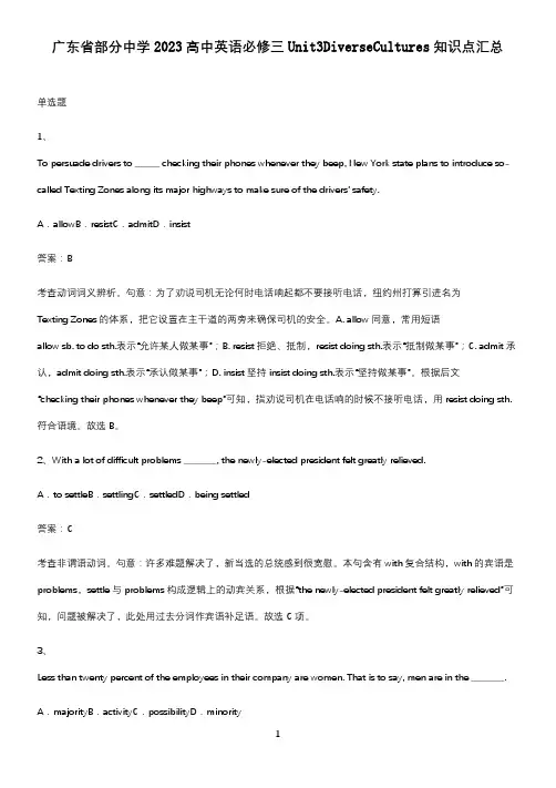广东省部分中学2023高中英语必修三Unit3DiverseCultures知识点汇总
