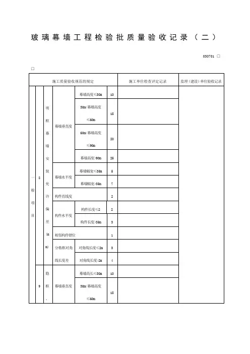 玻璃幕墙工程检验批质量验收记录二表格