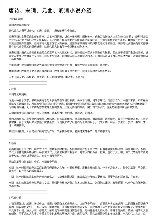 唐诗、宋词、元曲、明清小说介绍