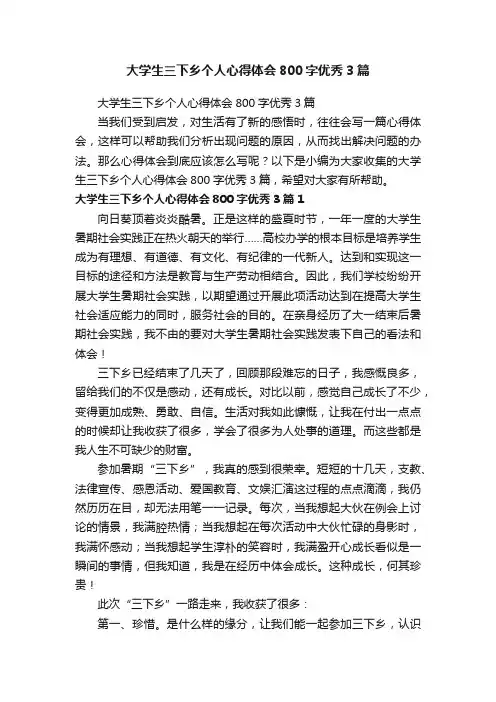 大学生三下乡个人心得体会800字优秀3篇
