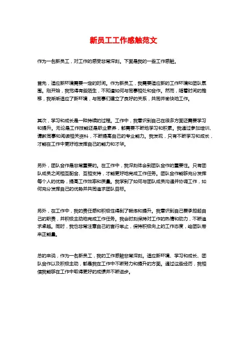 新员工工作感触范文