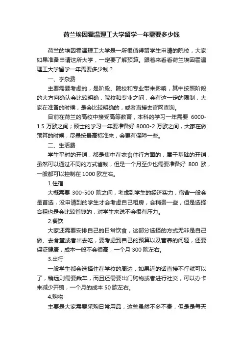 荷兰埃因霍温理工大学留学一年需要多少钱