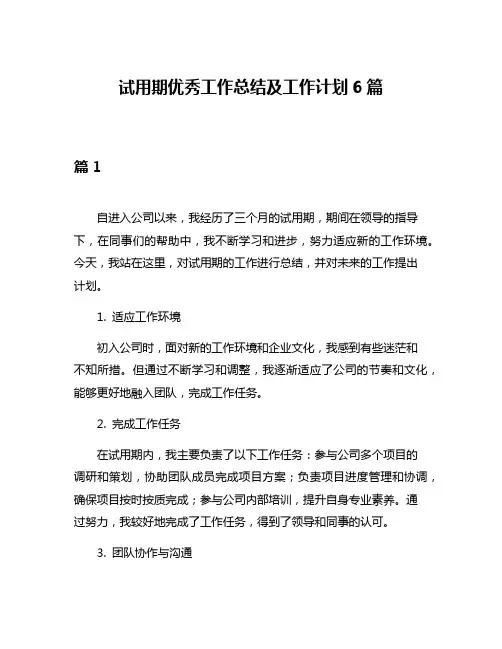 试用期优秀工作总结及工作计划6篇