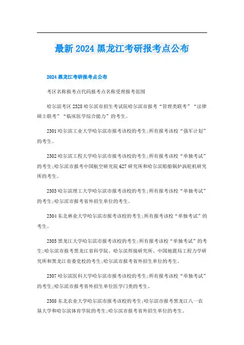 最新2024黑龙江考研报考点公布