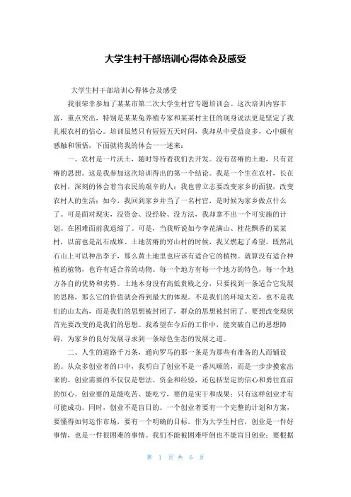 大学生村干部培训心得体会及感受