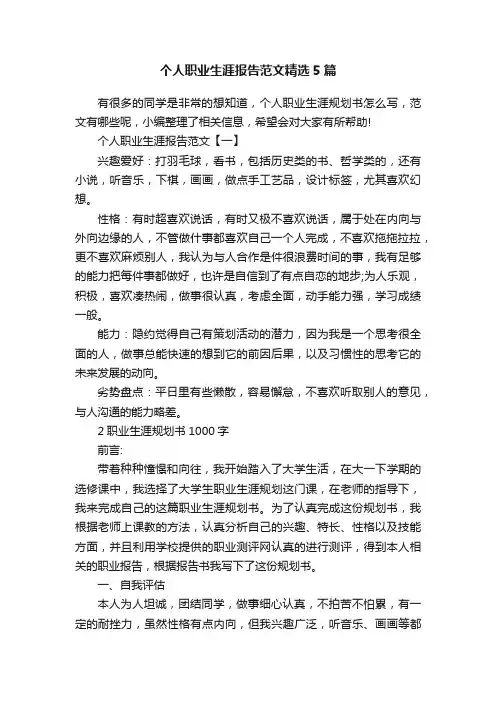 个人职业生涯报告范文精选5篇