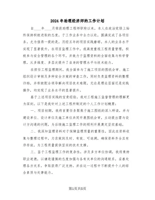 2024年助理经济师的工作计划（三篇）