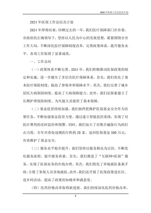 2024年医保工作总结及计划