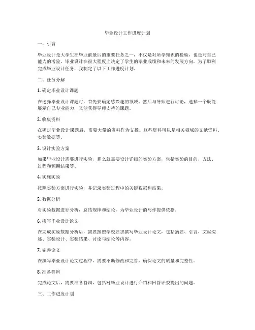 毕业设计工作进度计划