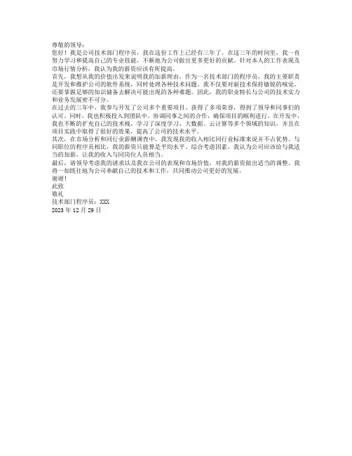 程序员加薪申请书范文