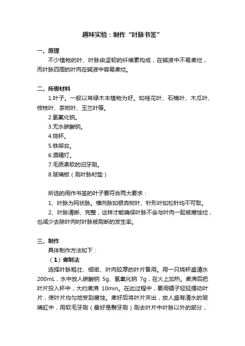 趣味实验：制作“叶脉书签”