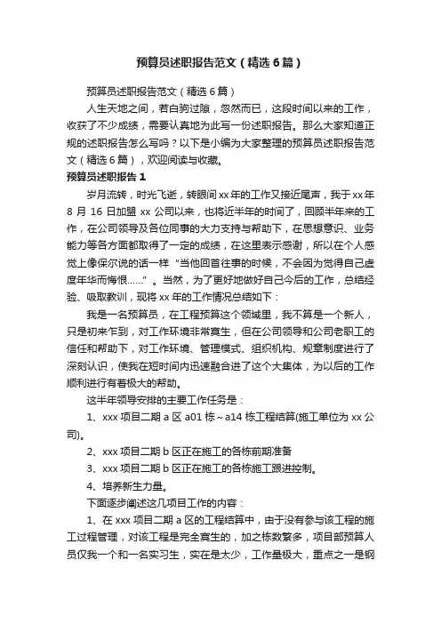 预算员述职报告范文（精选6篇）