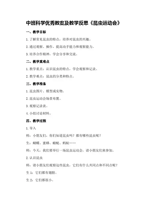 中班科学优秀教案及教学反思《昆虫运动会》