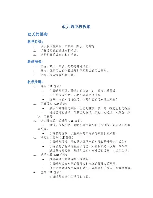 幼儿园中班教案秋天的果实