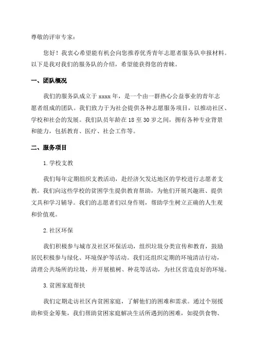 优秀青年志愿者服务队申报材料