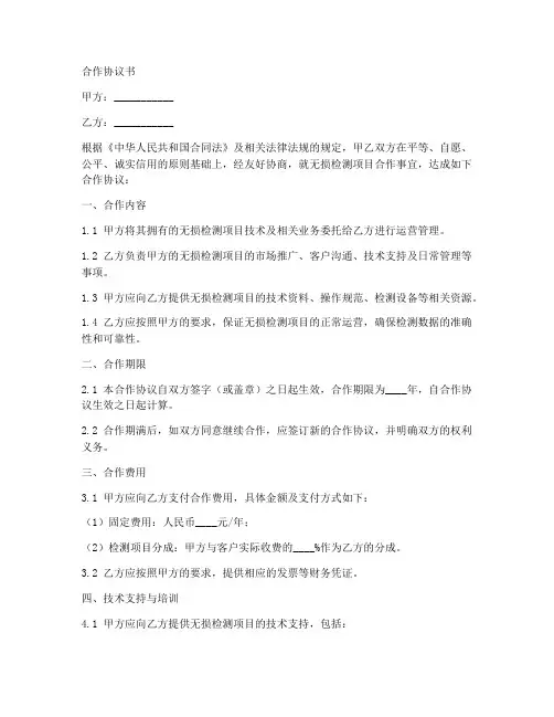 无损检测合作协议合同范本