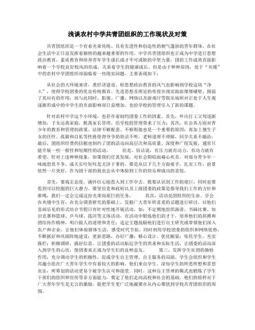 浅谈农村中学共青团组织的工作现状及对策