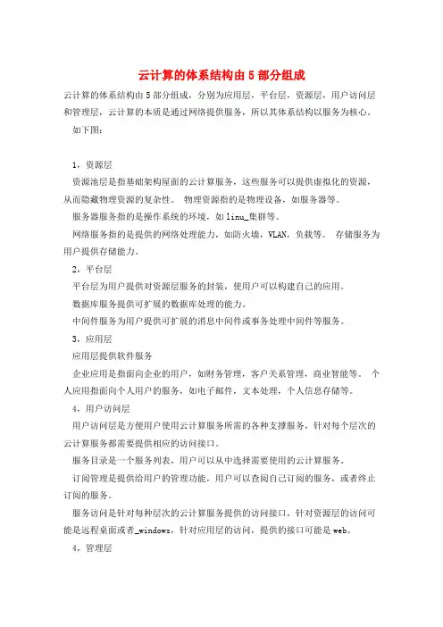云计算的体系结构由5部分组成 