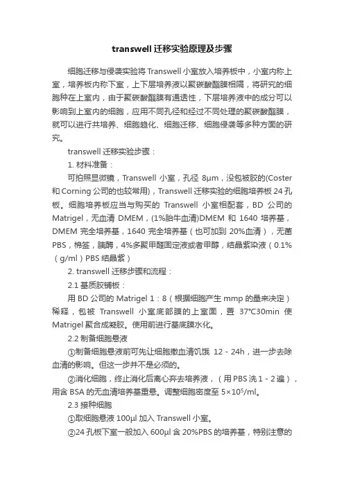 transwell迁移实验原理及步骤