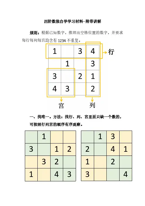 四阶数独学习材料包(完整版)-附带讲解和练习