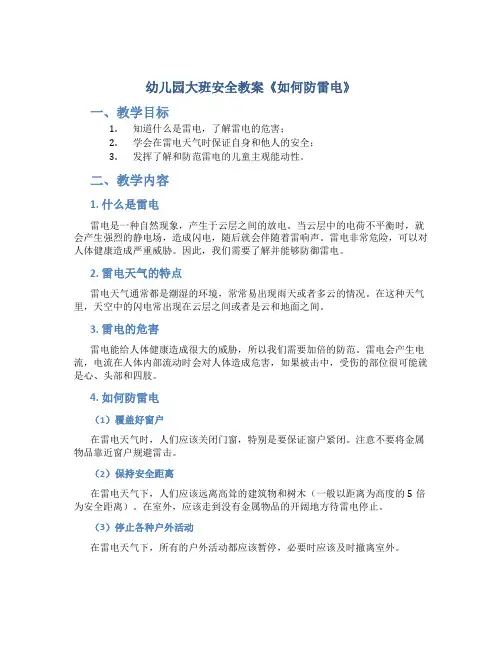 幼儿园大班安全教案《如何防雷电》