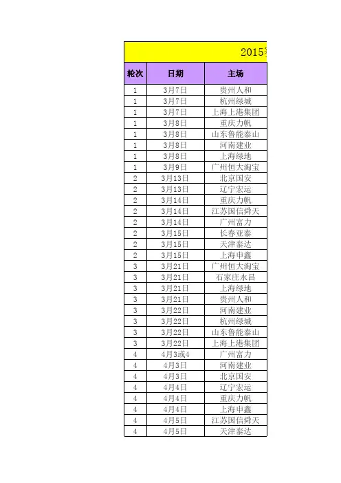 2015赛季中超联赛赛程表