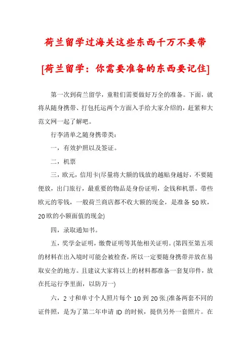 荷兰留学过海关这些东西千万不要带[荷兰留学：你需要准备的东西要记住]
