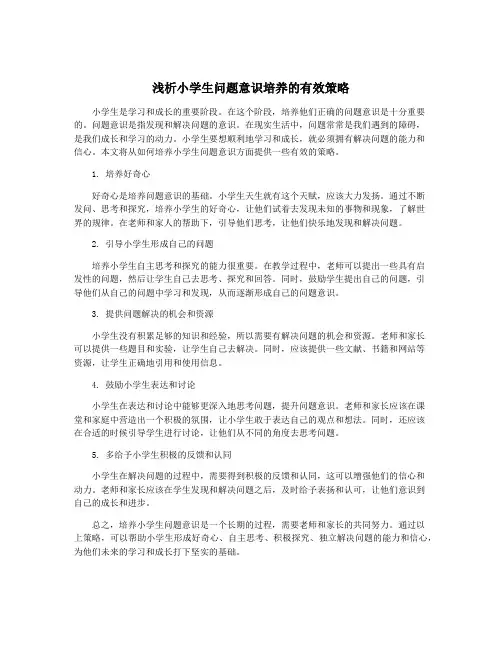 浅析小学生问题意识培养的有效策略