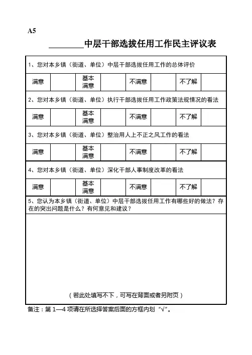 A5选拔干部民主评议表