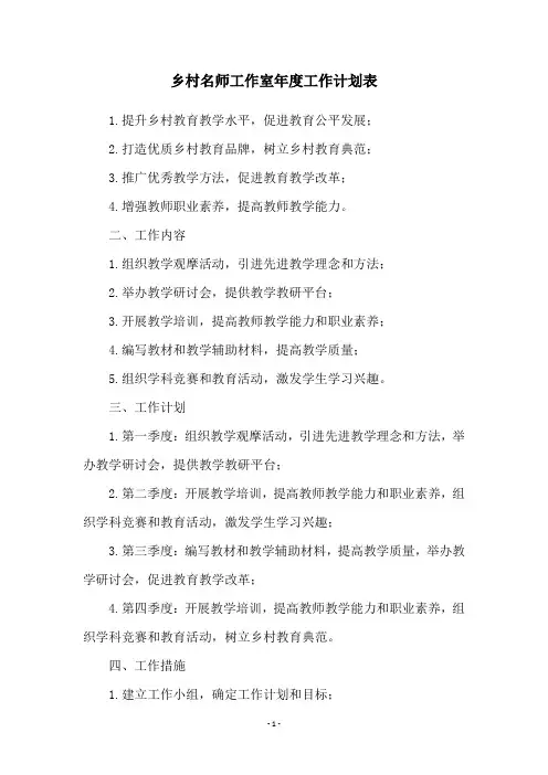 乡村名师工作室年度工作计划表