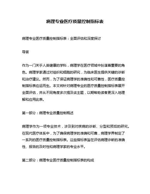 病理专业医疗质量控制指标表