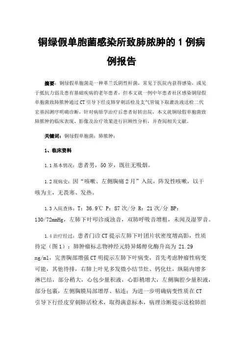 铜绿假单胞菌感染所致肺脓肿的1例病例报告