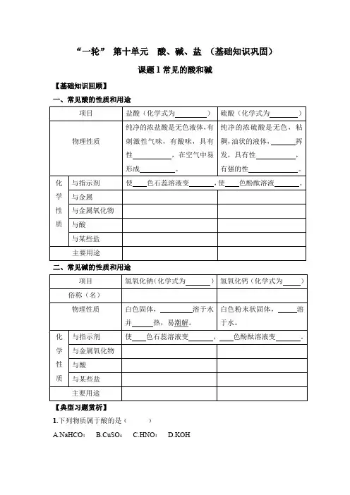 一轮 第十元 酸、碱、盐 (基础知识巩固)