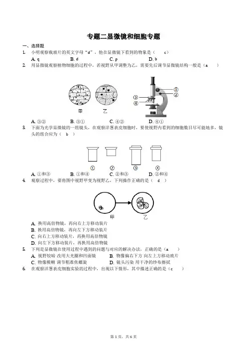 专题二 显微镜和细胞专题练习