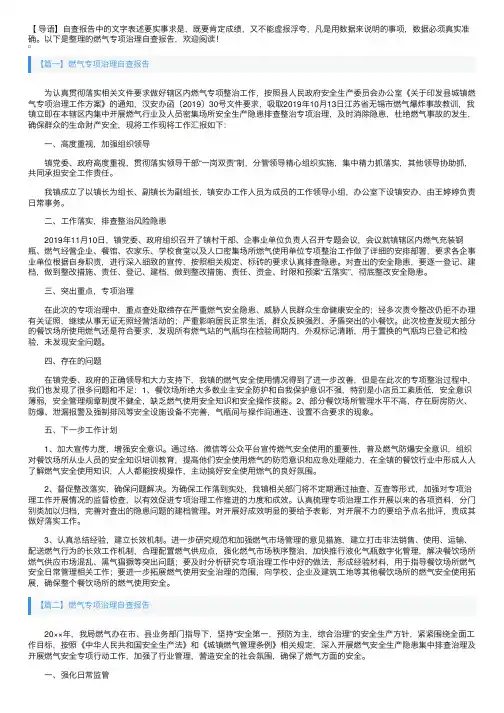 燃气专项治理自查报告