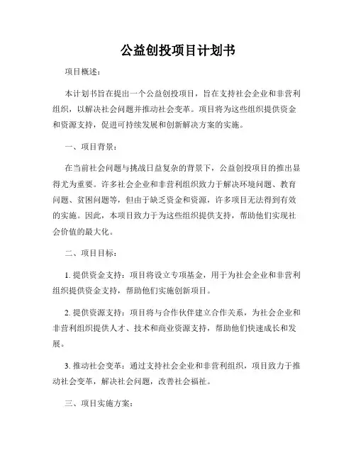 公益创投项目计划书