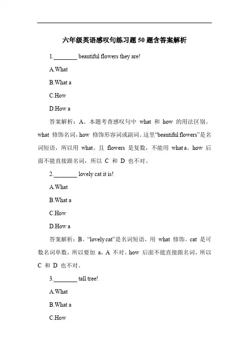 六年级英语感叹句练习题50题含答案解析