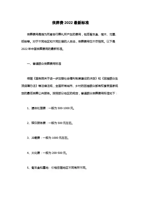 丧葬费2022最新标准