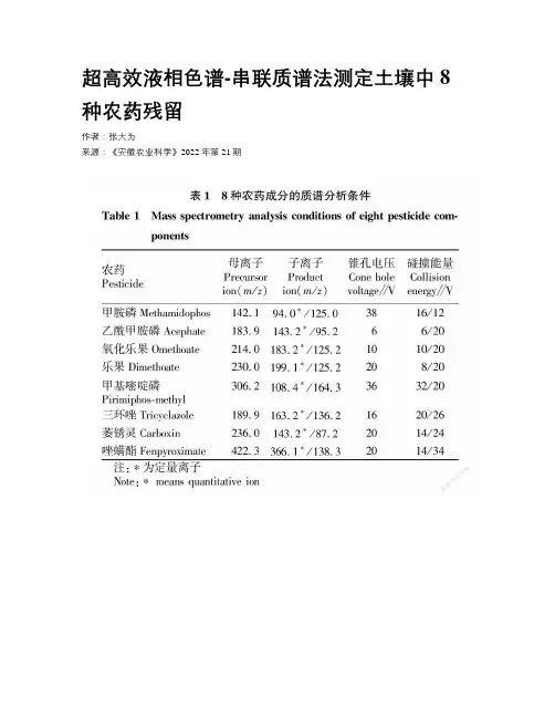 超高效液相色谱-串联质谱法测定土壤中8种农药残留