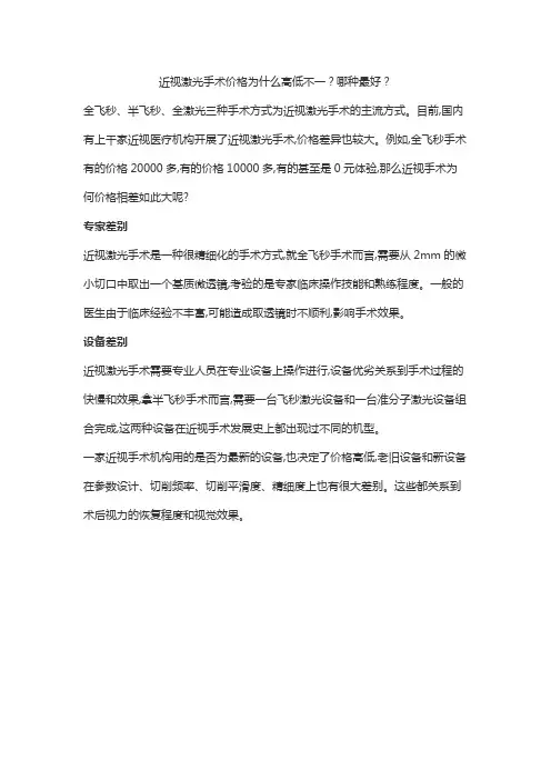近视激光手术价格为什么高低不一？哪种最好？