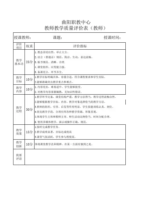 教师上课评价表