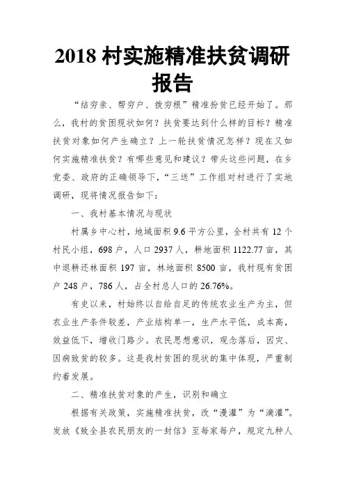 2018村实施精准扶贫调研报告