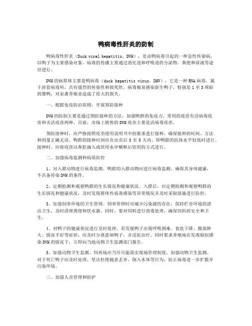 鸭病毒性肝炎的防制
